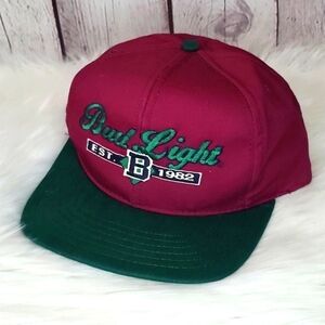 Vintage 90s Budweiser Bud Light Maroon Trucker Snapback Hat Cap Adjustable Strap